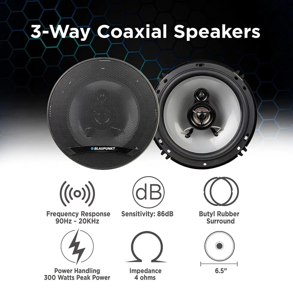 Blaupunkt 6.5” 3-Way Coaxial Speakers GTX630